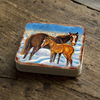 Horsey Wooden Cork Coasters Gift Set of 4 by Nature Wonders - Nature Wildlife Decor - 95218C-S4