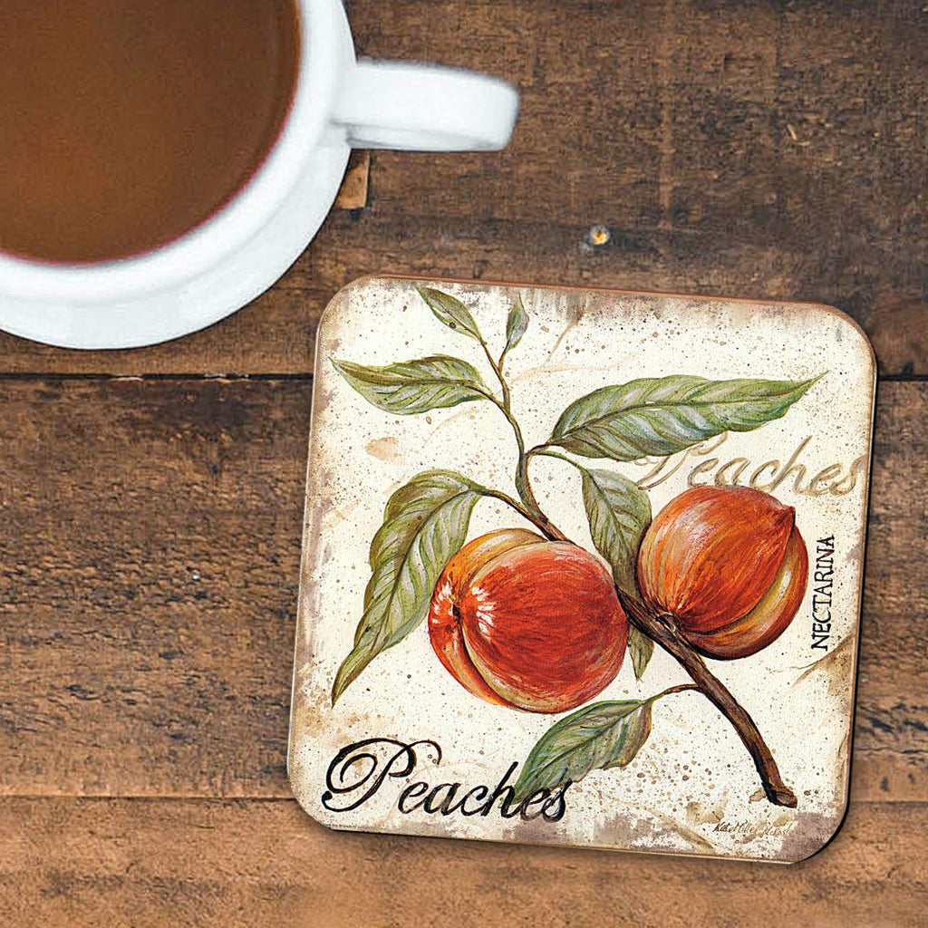Peaches Wooden Cork Coasters Gift Set of 4 by Nature Wonders - Nature Wildlife Decor - 8198632C-S4