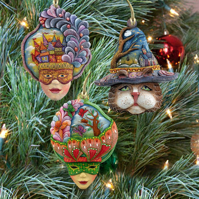 Masquerade Wooden Ornaments Set of 3 by G. DeBrekht - Thanksgiving Halloween Decor - 8100025S3