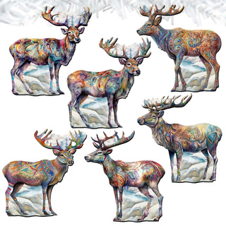 Iconic Caribou of Alaska Clip-On Eco Wood Decorative Ornaments Set of 6 by G. Debrekht - Wildlife Decor - 8090111C-S6