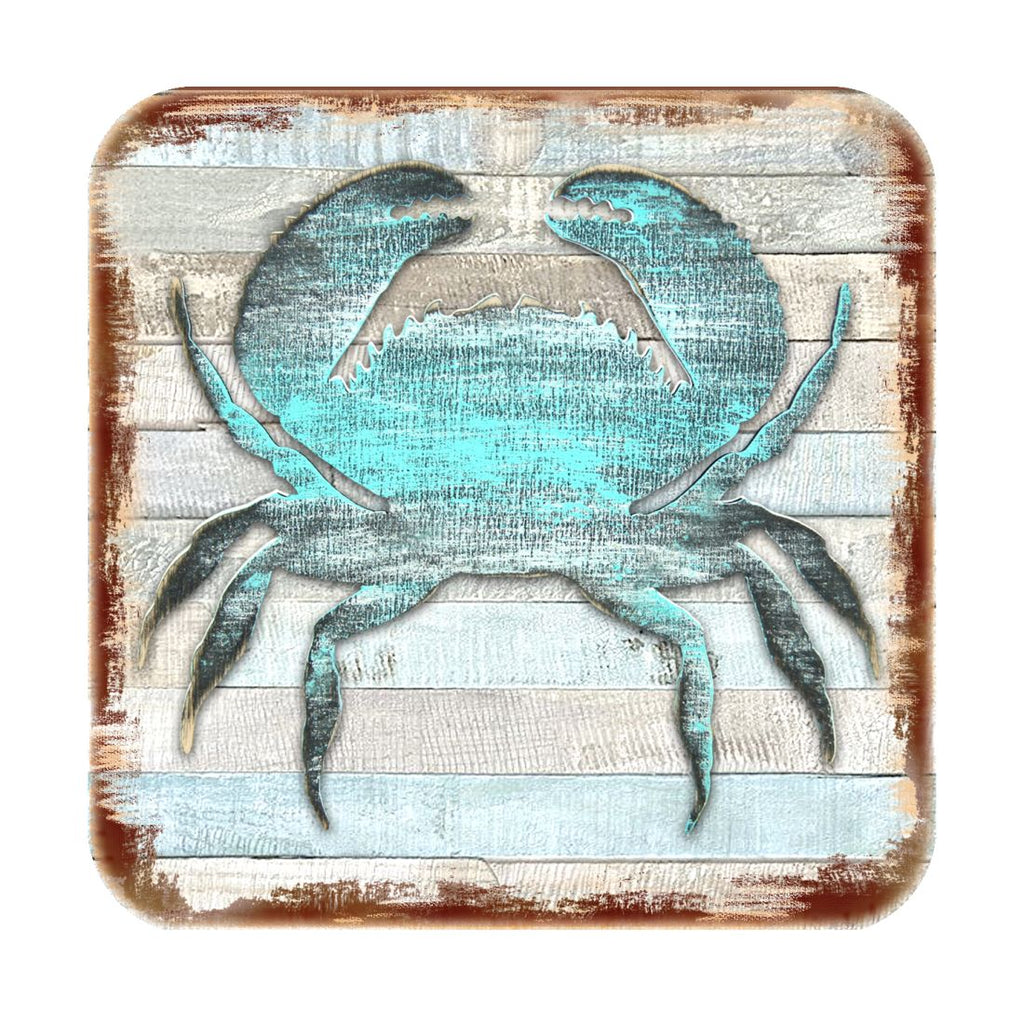 Crab Coastal Wooden Cork Coasters Gift Set of 4 by Nature Wonders - Coastal Sea-Life Decor - 8198511-9C-S4