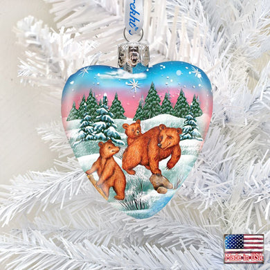 Brown Bears Heart Mercury Glass Ornament by G. DeBrekht - Wildlife Holiday Decor - 771062