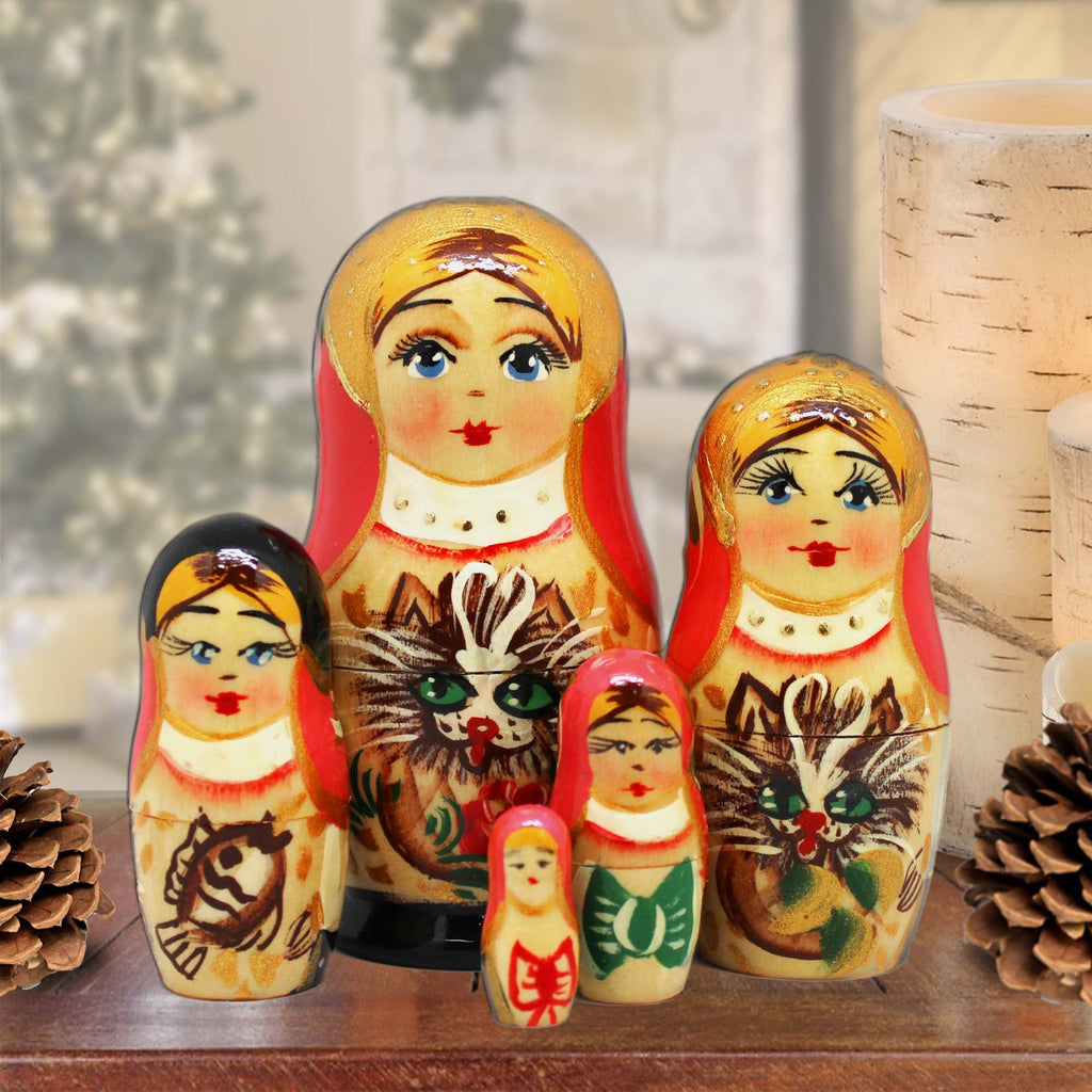Kitty Cats Matreshka Nesting Hand-Painted Dolls Set of 5 by G. DeBrekht - Christmas Decor - 140074-2