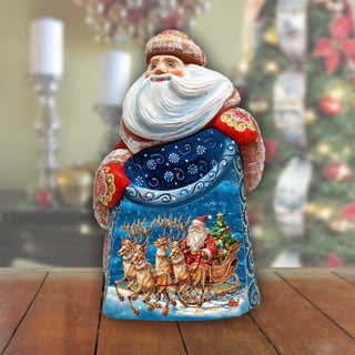 Santa's Sleigh Santa Hand-Painted WOODCARVED Masterpiece Figurine by G. DeBrekht - Christmas Decor - 8203020 *** PRE-ORDER - Handmade Just for You! ***
