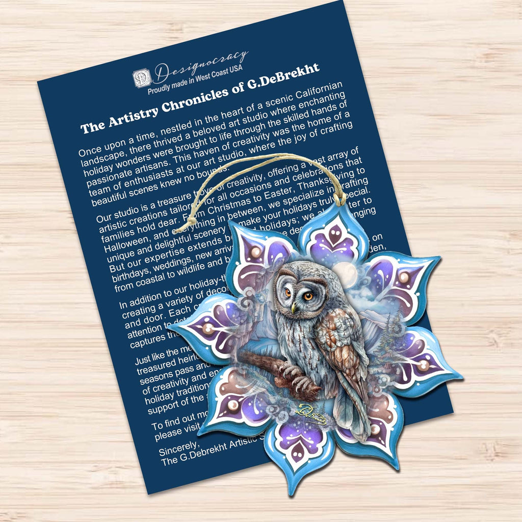 Owls Snowflake Eco Wood Ornaments Set of 3 by G. Debrekht - Nature Wildlife Decor - 8090152-S3