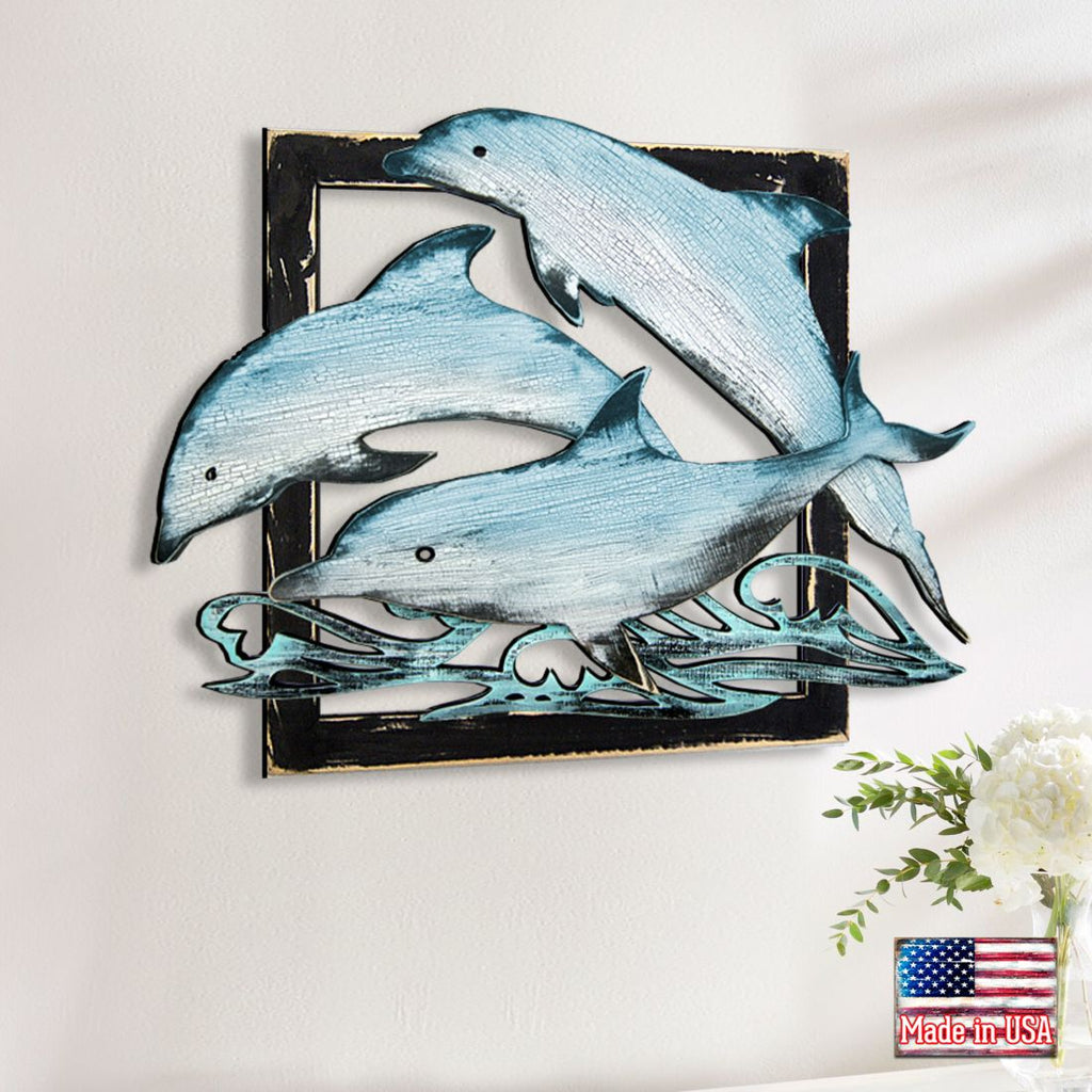 Dolphin Pod Rustic Wooden Wall Decor by G. DeBrekht - Coastal Sea-Life Decor - G98519S3