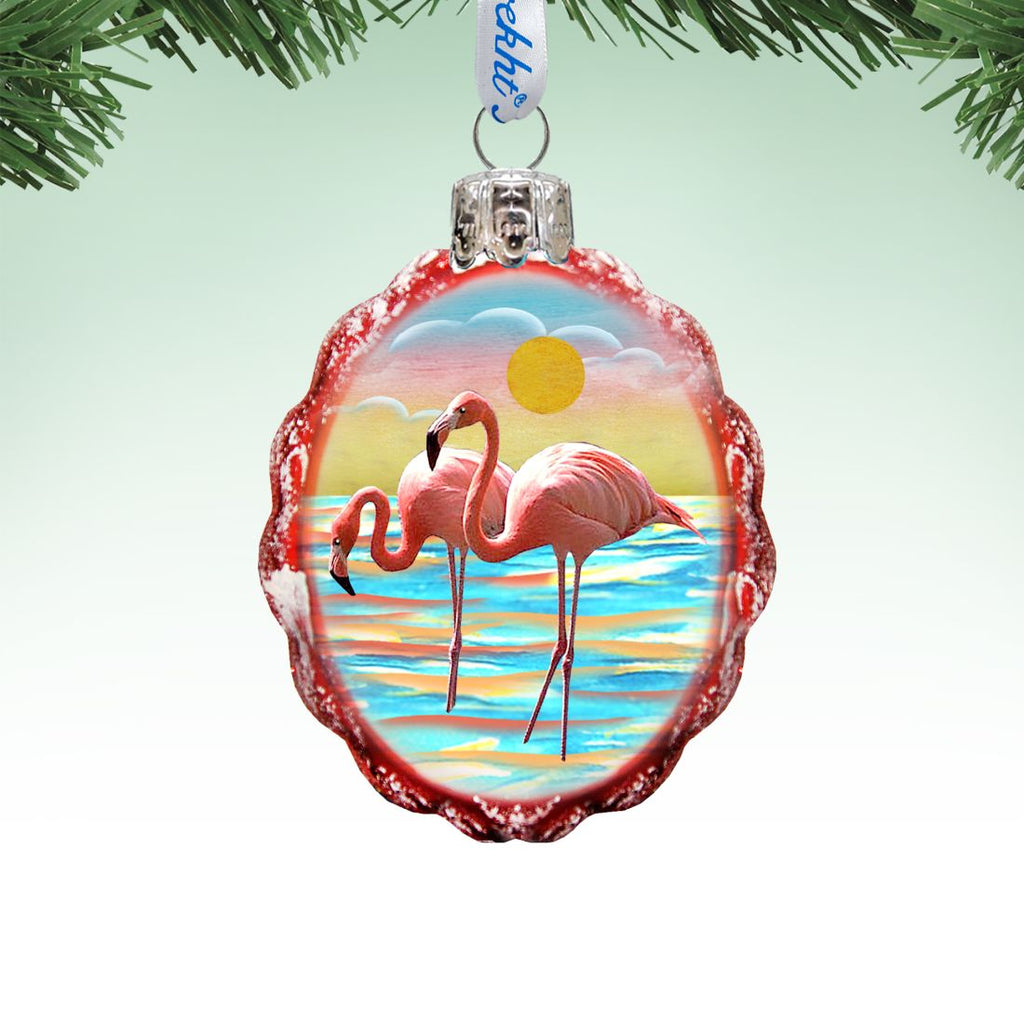 Flamingo at Sunset Mercury Glass Ornament by G. DeBrekht - Coastal Holiday Decor - 777375