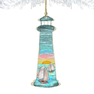 Lighthouse Sailboat Wooden Ornaments by G. DeBrekht - Coastal Holiday Decor - 8198526-2