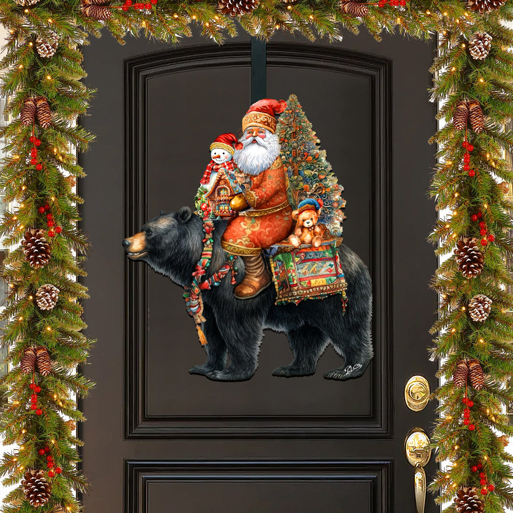 Santa Claus and Black Bear Friend Holiday Door Decor by G. Debrekht - Christmas Santa Snowman Decor - 8611064H