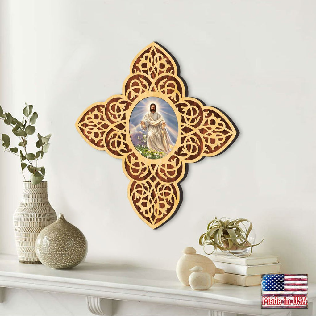 Jesus Light Filigree Wooden Cross by D. Gelsinger - Inspirational Icon Decor - 88481-DG