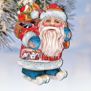 Coming to Town Santa Wooden Ornaments by G. DeBrekht - Christmas Santa Snowman Decor - 8117663