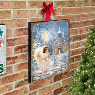 Angel at the Chapel Art Wooden Wall Art by D. Gelsinger - Nativity Holiday Decor - 95659B-1606