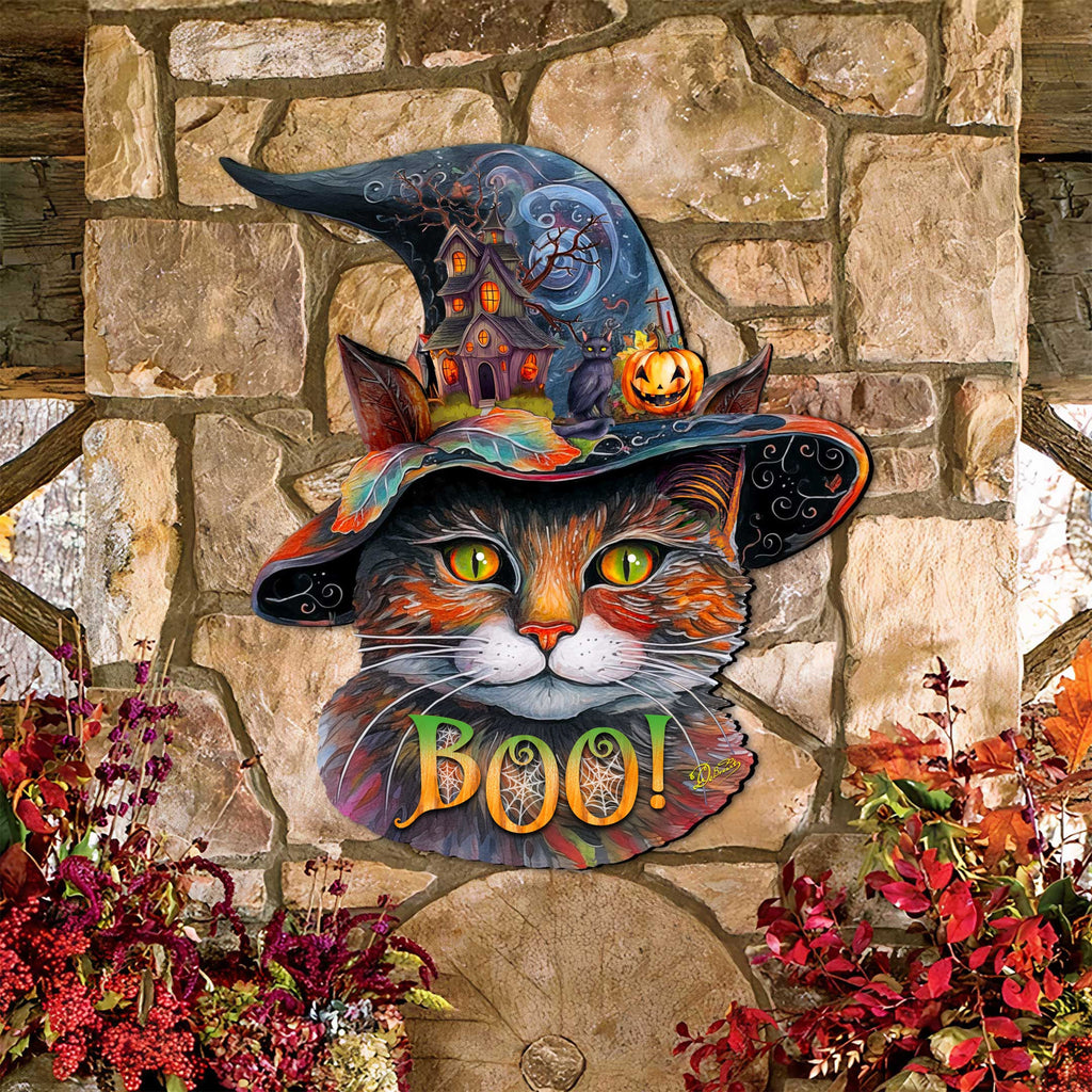 Halloween Cat in a Hat Holiday Door Decor by G. DeBrekht - Halloween Decor - 8652792H