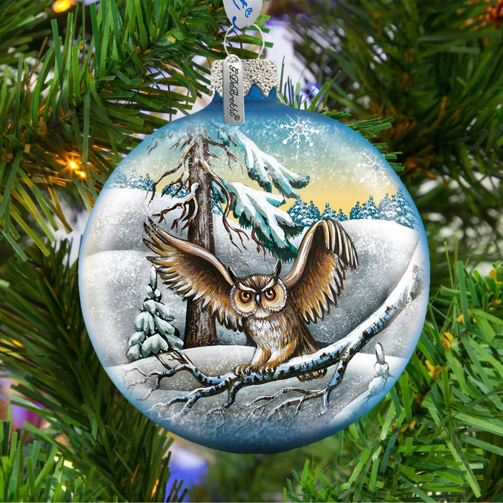 Owl Ball Glass Ornament by G. DeBrekht - Wildlife Holiday Decor - 73413