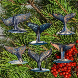 Vibrant Whale Stories Clip-On Eco Wood Decorative Ornaments Set of 6 by G. Debrekht - Wildlife Decor - 8090104C-S6