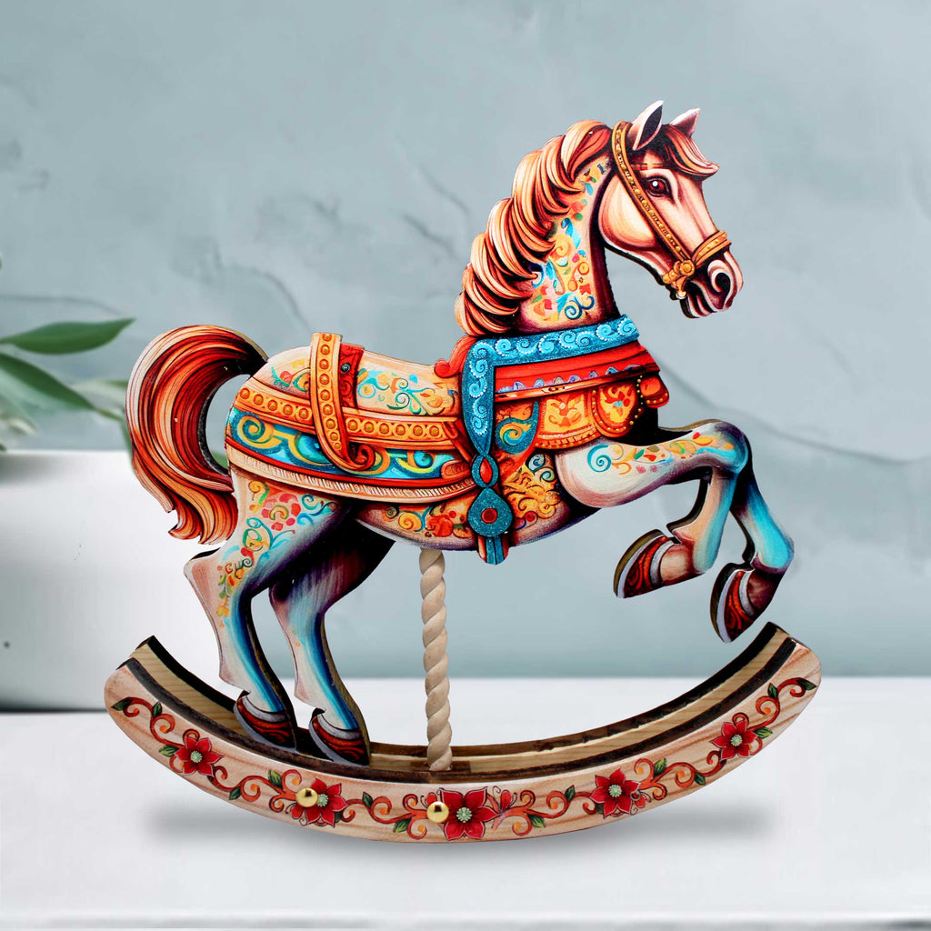 Carousel Horse Decorated Centerpiece - Limited Edition Wooden Figurine by G. Debrekht - Christmas Decor - 89319
