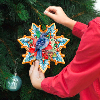 Blue Bird Snowflake Large Wooden Ornament by G. Debrekht - Nature Wildlife Decor - 8688410M