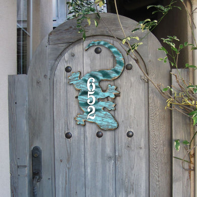 Gecko Wooden Custom House Number Sign - Nature Wildlife Decor - Handcrafted Wooden Handcrafted Wooden Address Sign - MA8198434