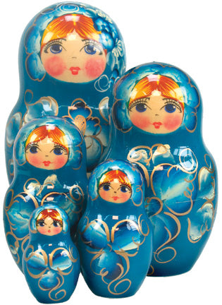 Natasha Matreshka Nesting Hand-Painted Dolls Set of 5 by G. DeBrekht - Christmas Decor - 140151