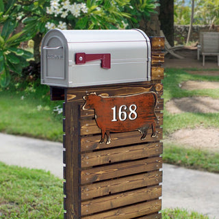 Cow Wooden Custom House Number Sign - Nature Wildlife Decor - Handcrafted Wooden Handcrafted Wooden Address Sign - MA98140