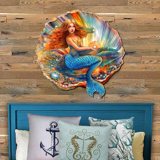 Mermaid in the Shell Holiday Door Decor by G. Debrekht - Coastal Holiday Decor - 8688200H