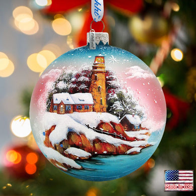 Harbor Light Ball Glass Ornament by G. DeBrekht - Coastal Holiday Decor - 73131