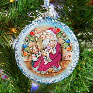 Santa List Circle Glass Ornament by G. DeBrekht - Christmas Santa Snowman Decor - 744-011