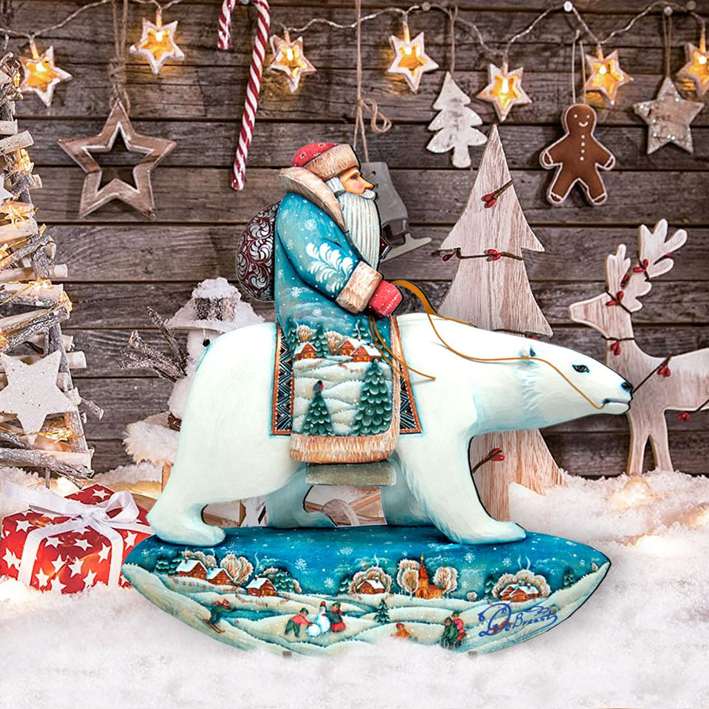 Polar Bear Santa Christmas Outdoor Scene by G. DeBrekht - Christmas Santa Snowman Decor - 8116382F