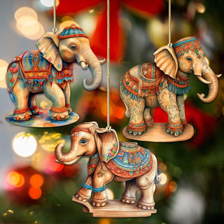 Carousel Elephants Wooden Ornaments Set of 3 by G. Debrekht - Christmas Decor - 8100192S3