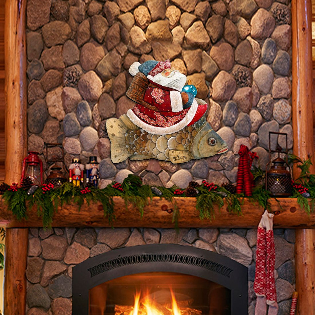 Golden Fish Santa Christmas Door Decor by G. DeBrekht - Christmas Santa Snowman Decor - 8121635H
