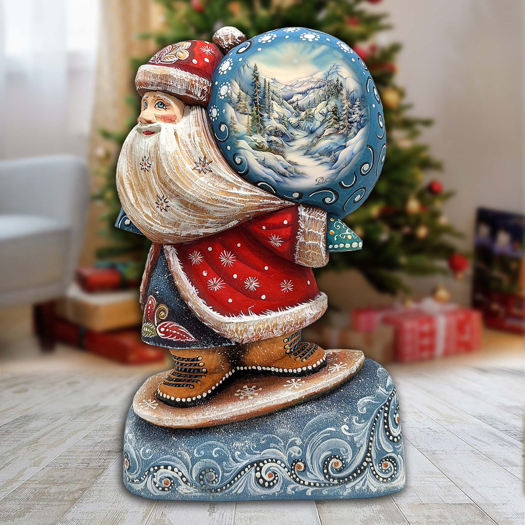 Winter Landscape Sack Santa Hand-Painted WOODCARVED Masterpiece by G. DeBrekht - Christmas Decor - 8204016 *** PRE-ORDER - Handmade Just for You! ***