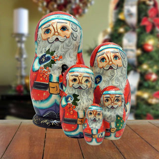 Birdy Santa Matreshka Nesting Hand-Painted Doll Set of 5 by G. DeBrekht - Christmas Santa Snowman Decor - 110074