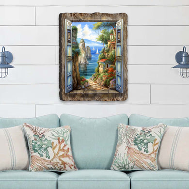 Seaside Town Window Wall Art by G. DeBrekht Coastal Decor - 8492105W