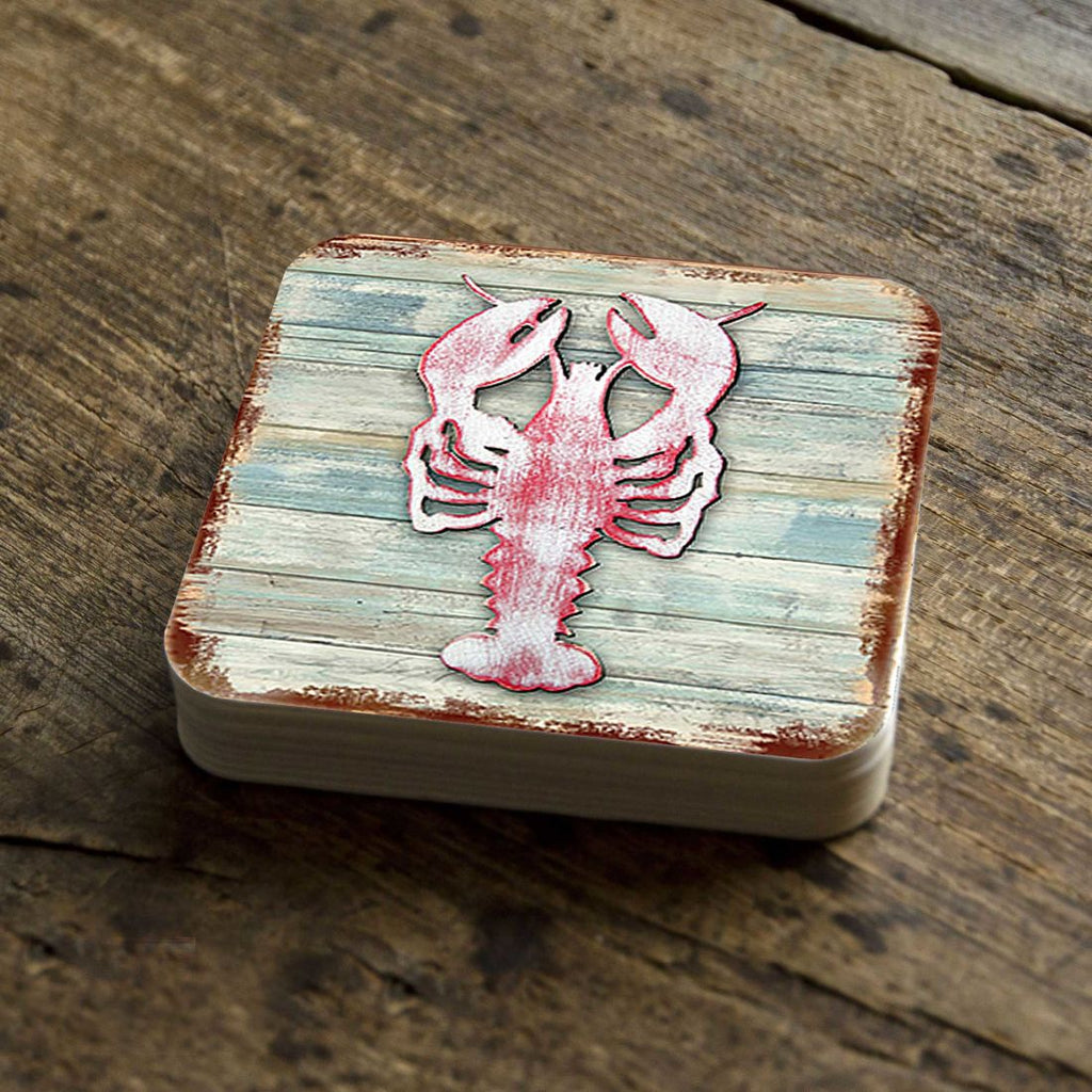 Lobster Coastal Wooden Cork Coasters Gift Set of 4 by Nature Wonders - Coastal Sea-Life Decor - 8198538-9C-S4