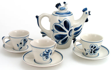 Gzhel Authentic Hand-Painted Fine Porcelain Decorative Blue and White Cups and Teapot Set of 7 by G DeBrekht