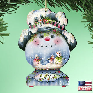 Joe Cool Snow Globe Wooden Ornaments by Jamie Mills-Price - Christmas Santa Snowman Decor - 8457506