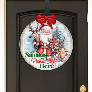 Santa Please Stop Here Sign Front door welcome sign Main entrance banner Welcome sign - Wooden front porch decor - 933116H