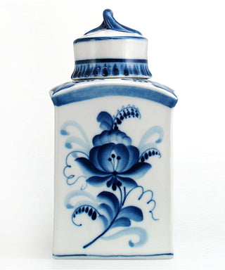 Morning Breeze Gzhel Hand-Painted Fine Porcelain Container Decanter by G DeBrekht