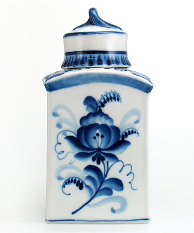 Morning Breeze Gzhel Hand-Painted Fine Porcelain Container Decanter by G DeBrekht