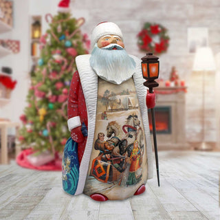 Sleighing Family Santa Hand-Painted WOODCARVED Masterpiece by G. DeBrekht - Wildlife Holiday Decor - L291363