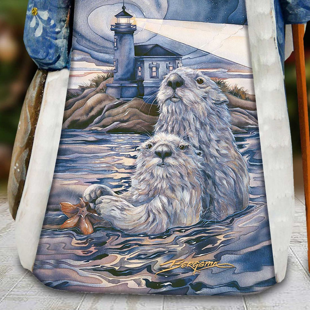 Starlight Otter Lighthouse Hand-Painted WOODCARVED Figurine by J. Bergsma - Wildlife Holiday Decor - 2422572-JB