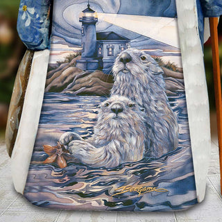 Starlight Otter Lighthouse Hand-Painted WOODCARVED Figurine by J. Bergsma - Wildlife Holiday Decor - 2422572-JB