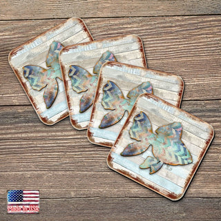 Fish Coastal Wooden Cork Coasters Gift Set of 4 by Nature Wonders - Coastal Sea-Life Decor - 8198534-9C-S4