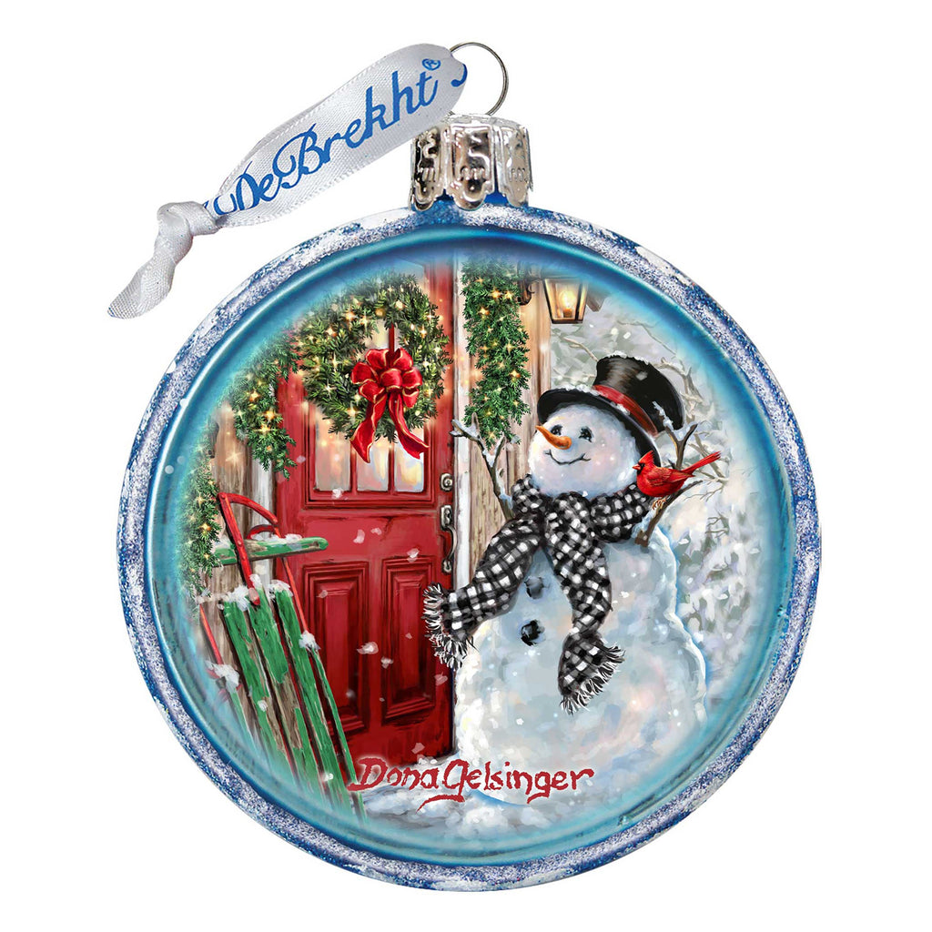 Happy Snowman Glass Ornament by D. Gelsinger - Christmas Santa Snowman Decor - 764-151-DG