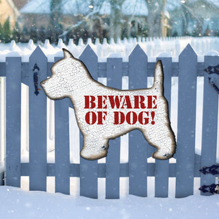 Beware of Dog! White Puppy House Number Sign - Nature Wildlife Decor - Handcrafted Wooden Address Sign - MA991223