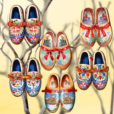 Danish Shoes Clip-On Eco Wood Decorative Ornaments Set of 6 by G. Debrekht - Love Family Decor - 8090073C-S6