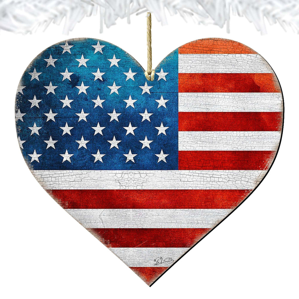 Patriotic Heart Wooden Ornaments - American Christmas Decor - 8187130-2