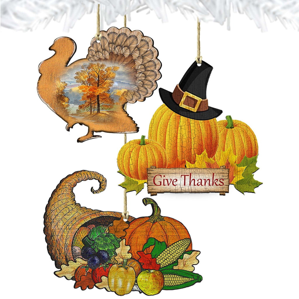 Thanksgiving Wooden Ornaments Set of 3 by G. DeBrekht - Thanksgiving Halloween Decor - 8100034S3