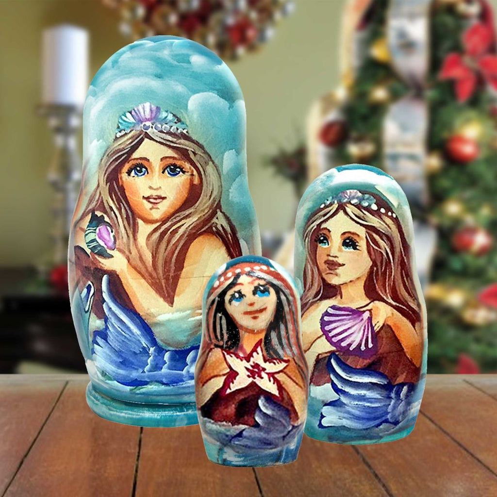 Love Swans Matreshka Nesting Hand-Painted Doll Set of 3 by G. DeBrekht - Coastal Holiday Decor - 14722