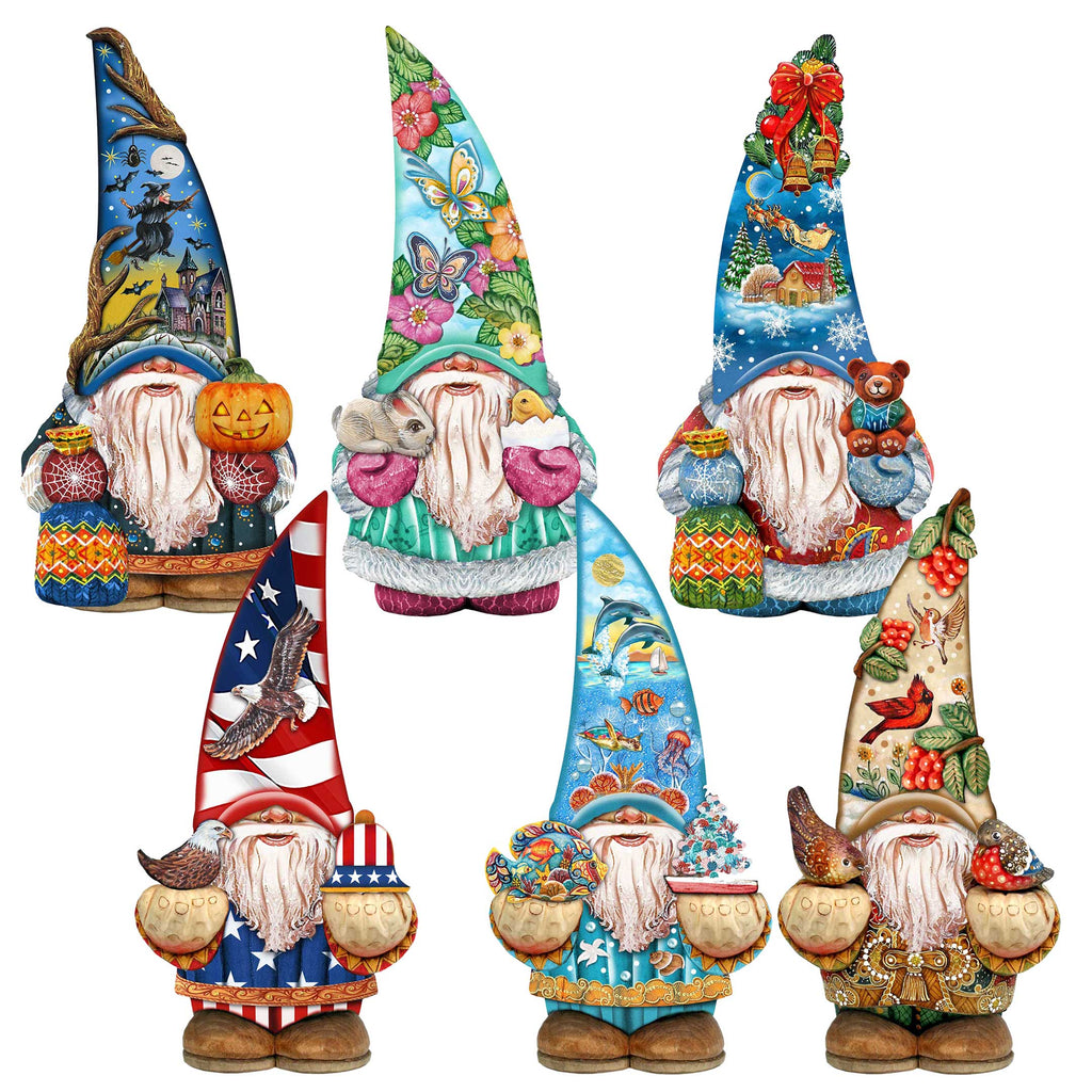 Holiday Gnomes Decorative Eco Wood Magnets Set of 6 by G. Debrekht - Christmas Decor - 8090138G-S6